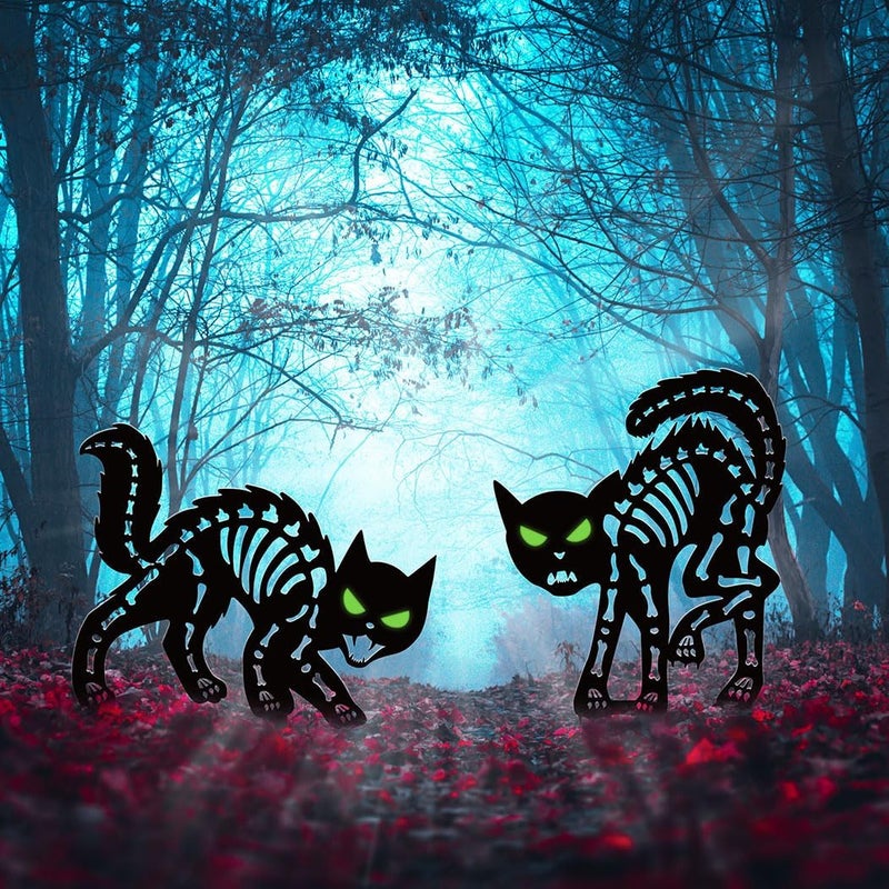 Doesen Halloween Decorations Outdoor Black Cat, Metal Black Cat Halloween Decor, Scary Cats Silhouette with Glow in Dark Eyes, Rust-Proof Lawn Decoration Yard Stakes for Family Home Party Garden Décor - Image 5